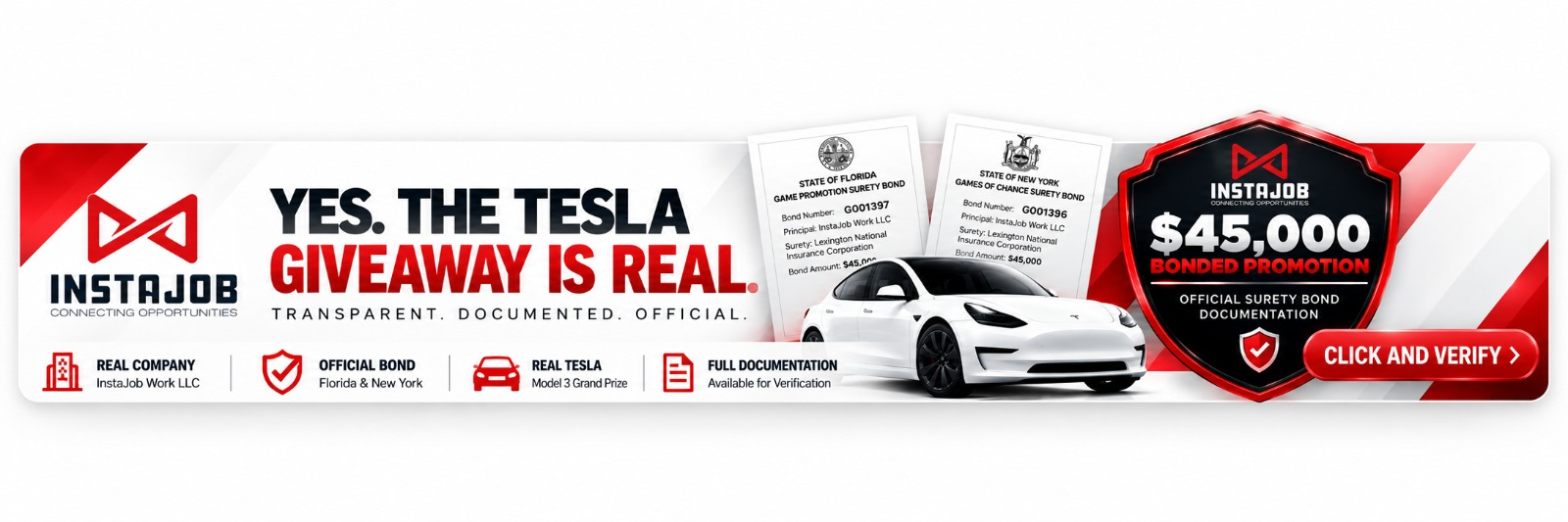 Yes. The Tesla giveaway is real. Transparent. Documented. Official. $45,000 bonded promotion — click and verify.